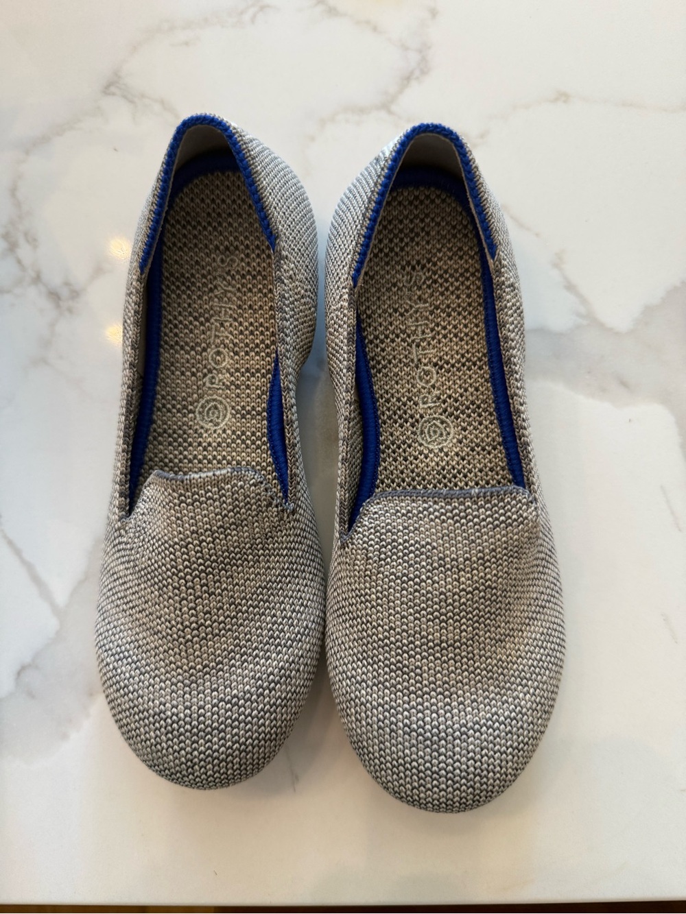 Rothy's Kids Slip-On Shoes in Silver with Blue Trim